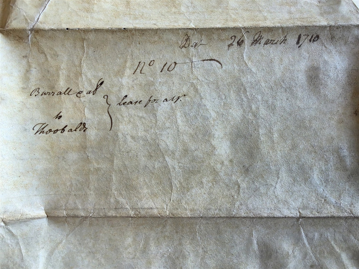 1710 MANUSCRIPT INDENTURE on VELLUM in ENGLISH w/ WAX SEALS antique 13 x 22.5"