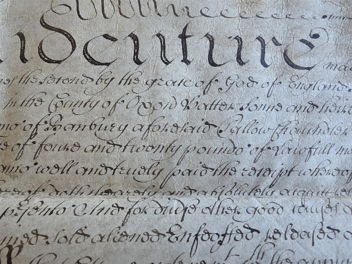 1688 MANUSCRIPT INDENTURE on VELLUM in ENGLISH antique 21 x 22.5"