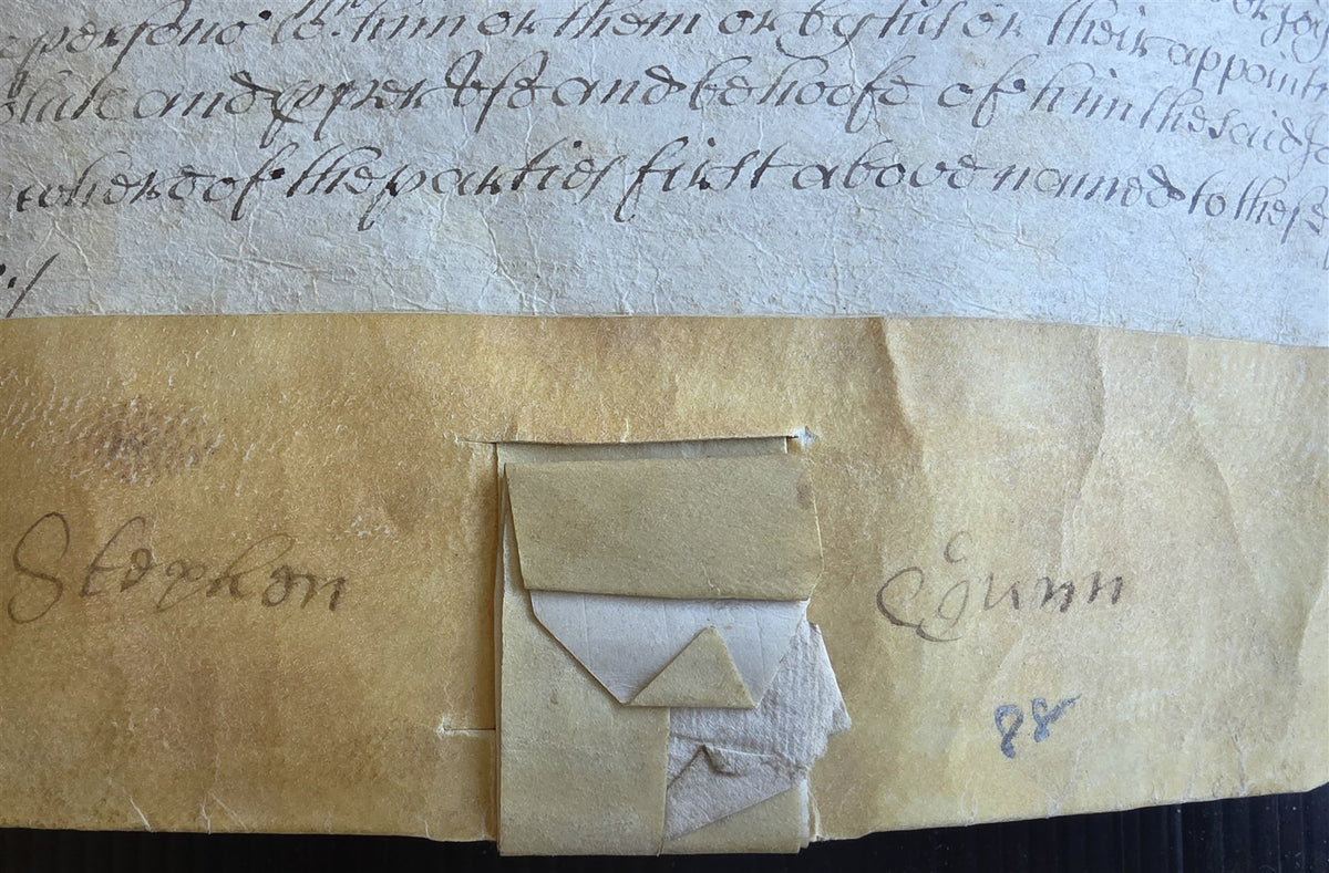 1688 MANUSCRIPT INDENTURE on VELLUM in ENGLISH antique 21 x 22.5"