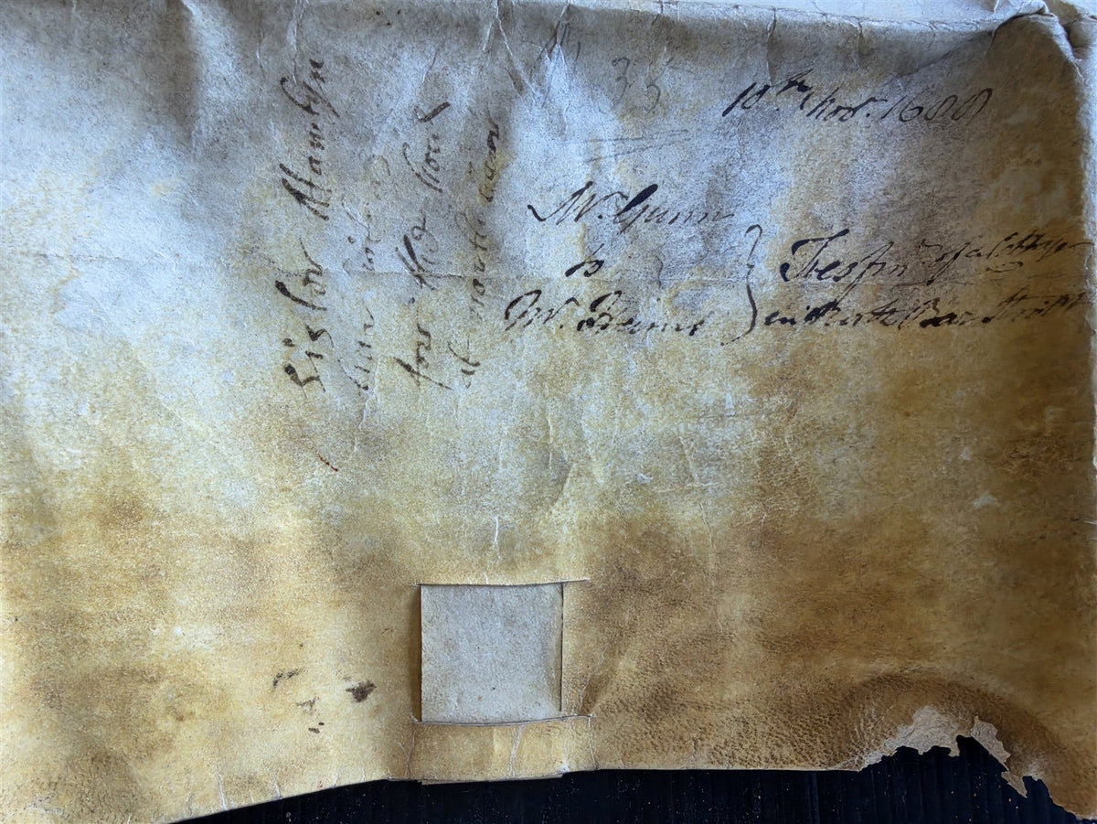 1688 MANUSCRIPT INDENTURE on VELLUM in ENGLISH antique 21 x 22.5"