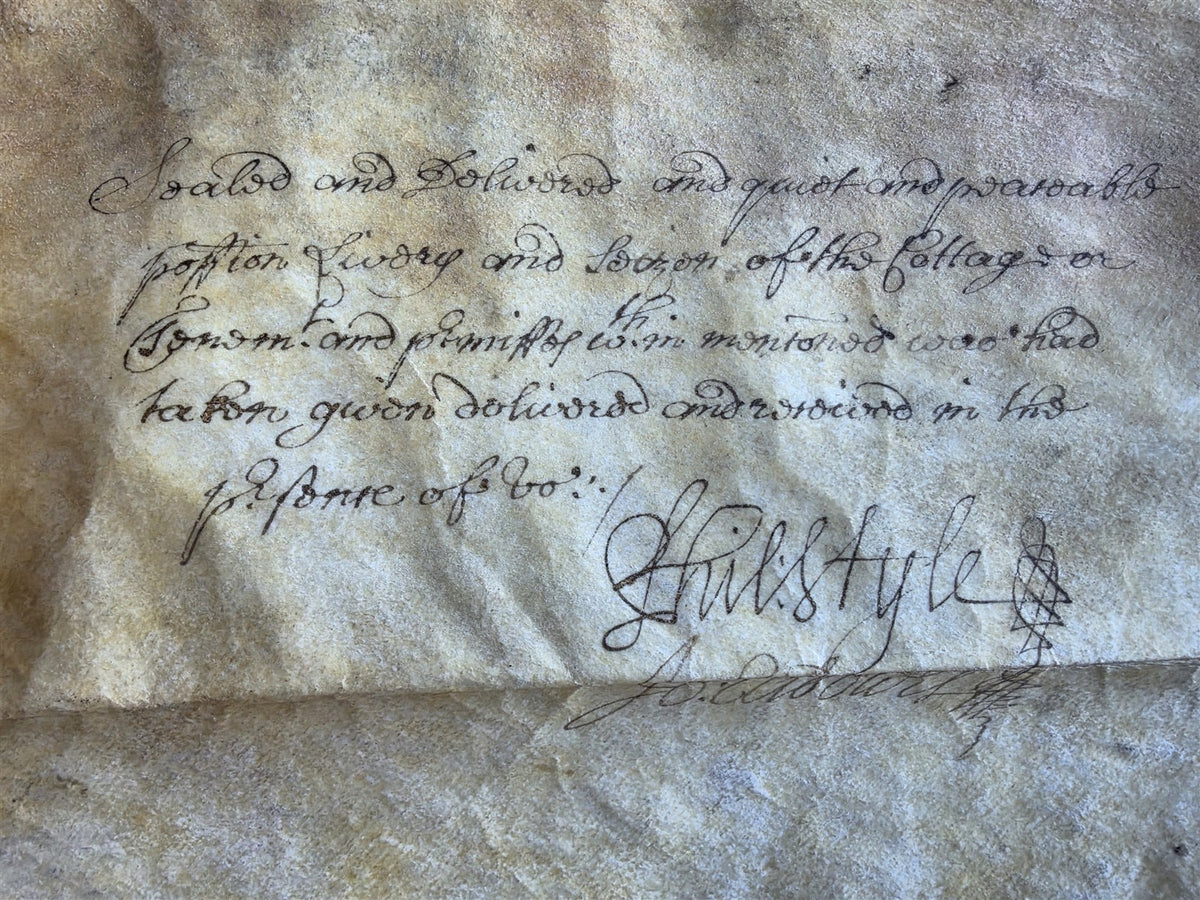 1688 MANUSCRIPT INDENTURE on VELLUM in ENGLISH antique 21 x 22.5"