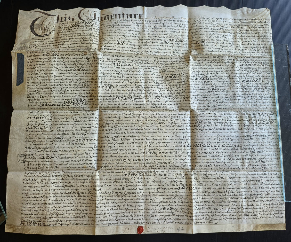 1746 MANUSCRIPT INDENTURE on VELLUM in ENGLISH antique 25 x 29"