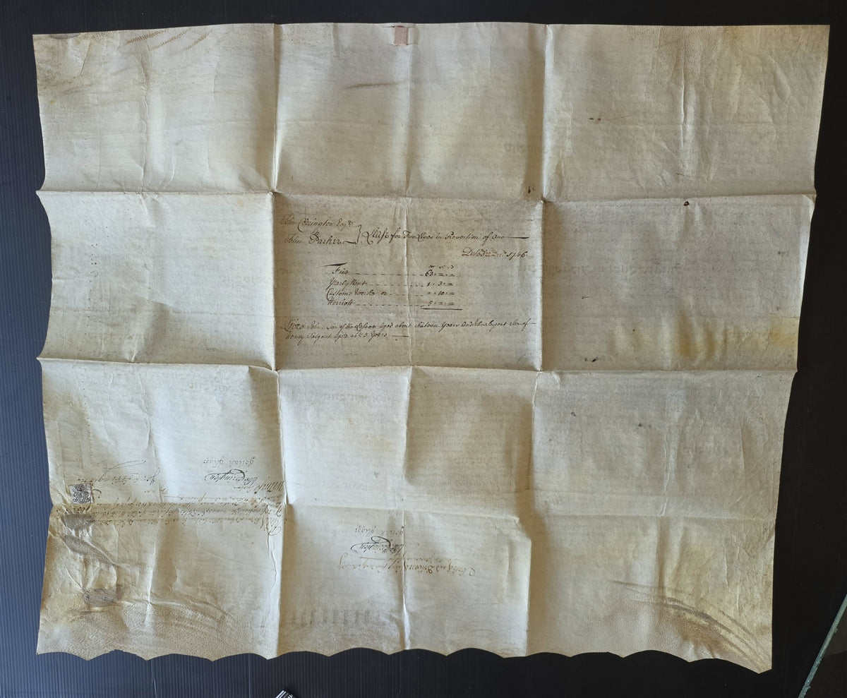 1746 MANUSCRIPT INDENTURE on VELLUM in ENGLISH antique 25 x 29"