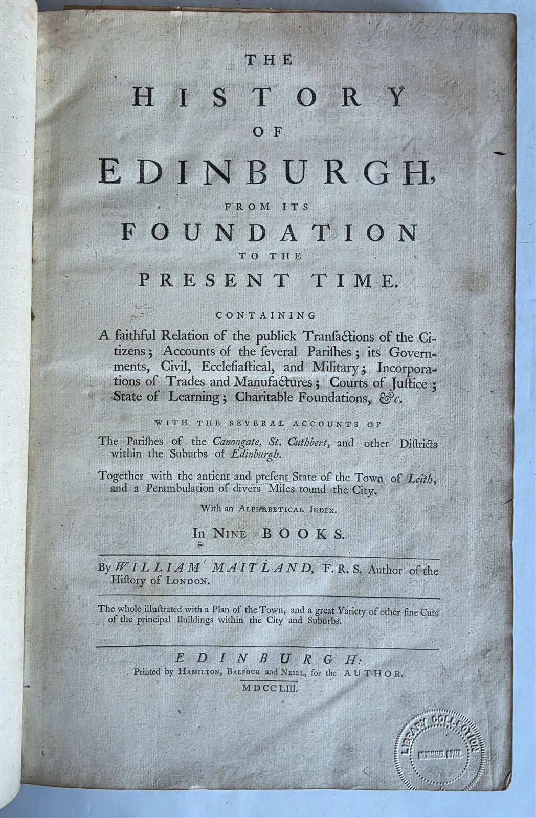 1753 HISTORY of EDINBURGH by WILLIAM MAITLAND antique ILLUSTRATED FOLIO