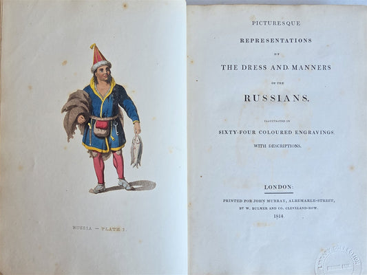 1814 PICTURESQUE REPRESENTATIONS DRESS & MANNERS of RUSSIANS antique ILLUSTRATED