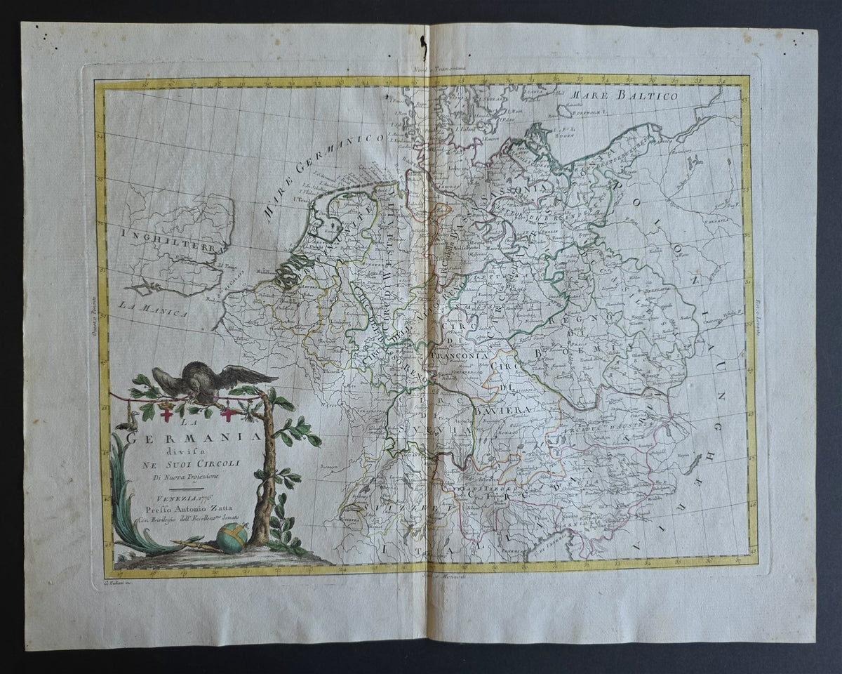 1782 MAP of GERMANY from ANTONIO ZATTA GEOGRAFI ATLAS antique 15 x 19"