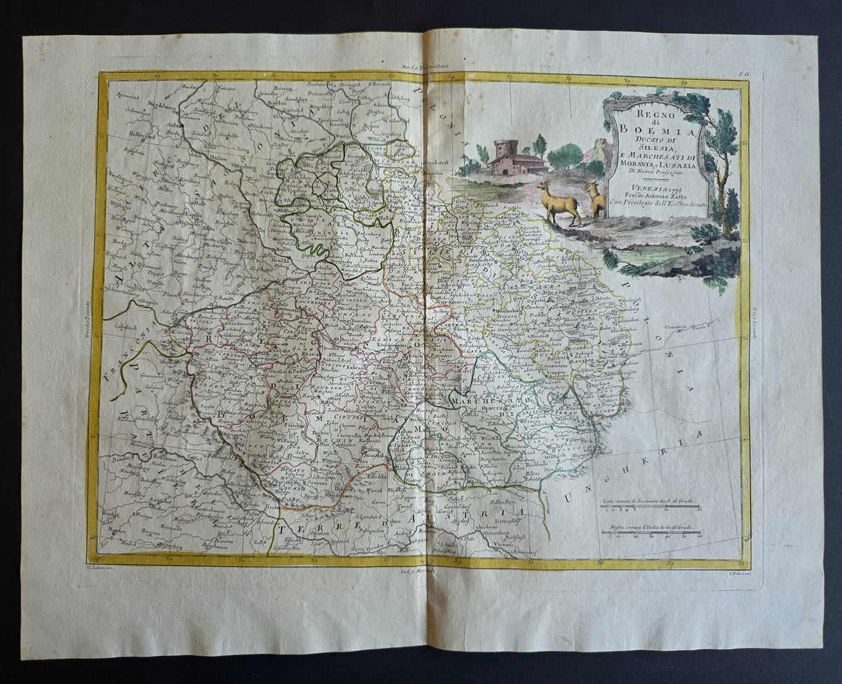 1782 MAP of POLAND CZECHIA & GERMANY from ANTONIO ZATTA GEOGRAFI ATLAS antique