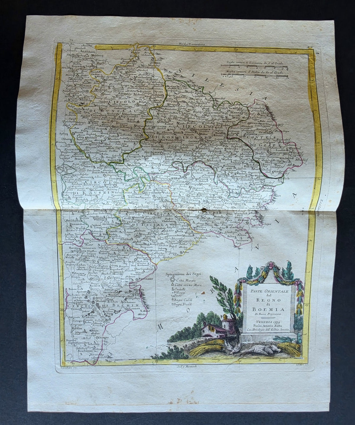 1782 MAP of Czechia from ANTONIO ZATTA GEOGRAFI ATLAS antique Kingdom of Bohemia