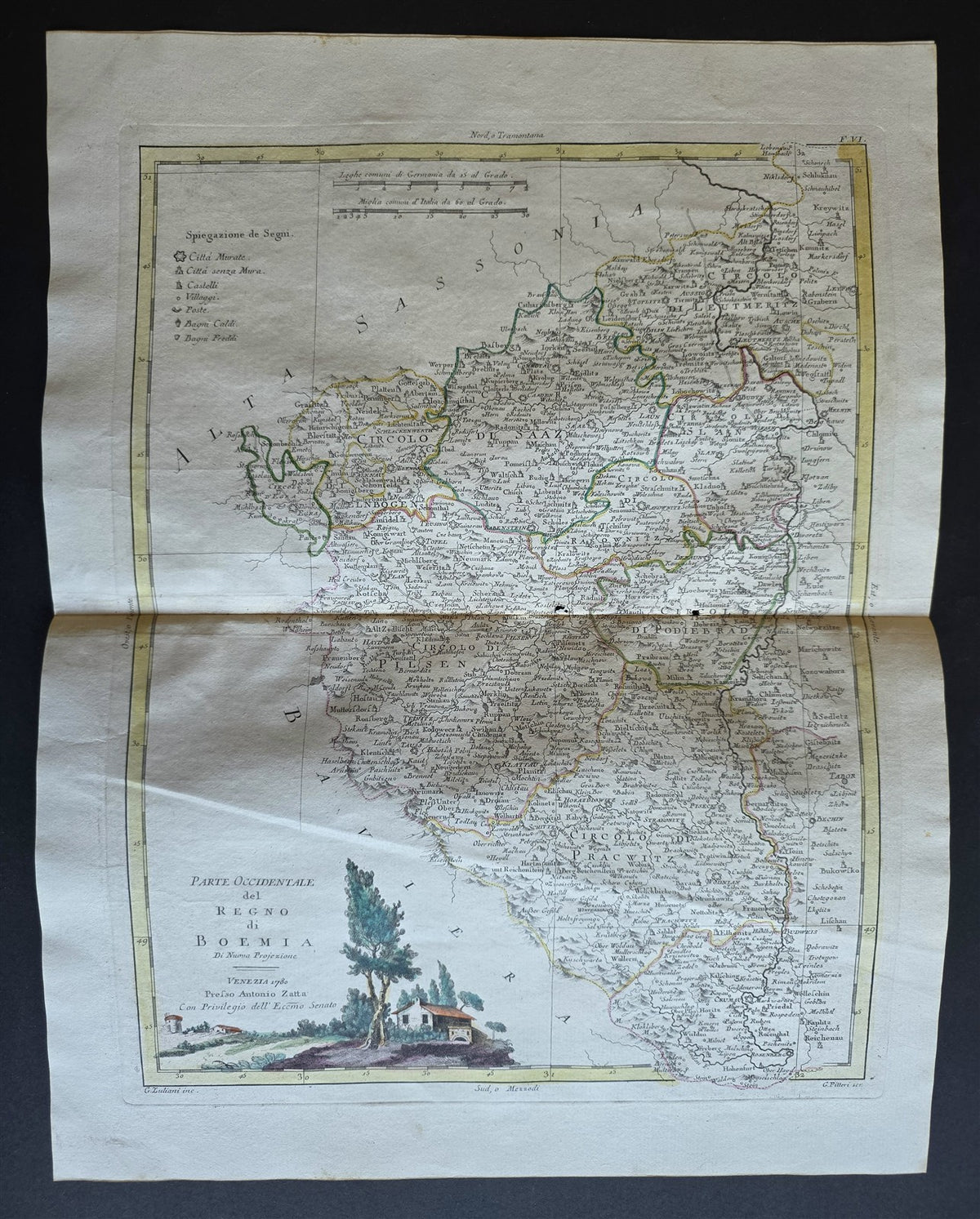 1782 MAP of CZECHIA from ANTONIO ZATTA GEOGRAFI ATLAS antique Kingdom of Bohemia