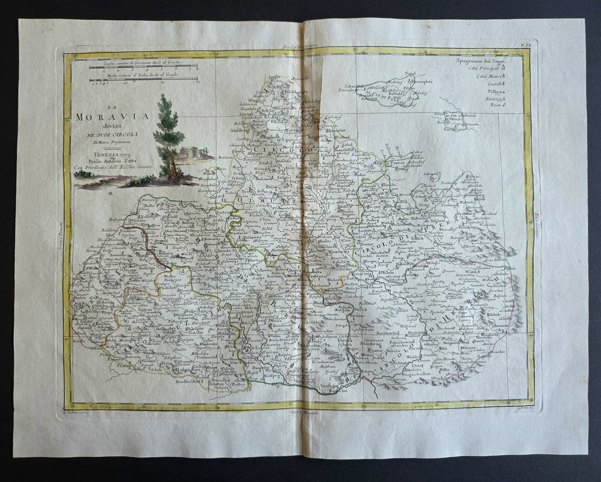 1782 MAP of Brno CZECHIA from ANTONIO ZATTA GEOGRAFI ATLAS antique MORAVIA 15x19