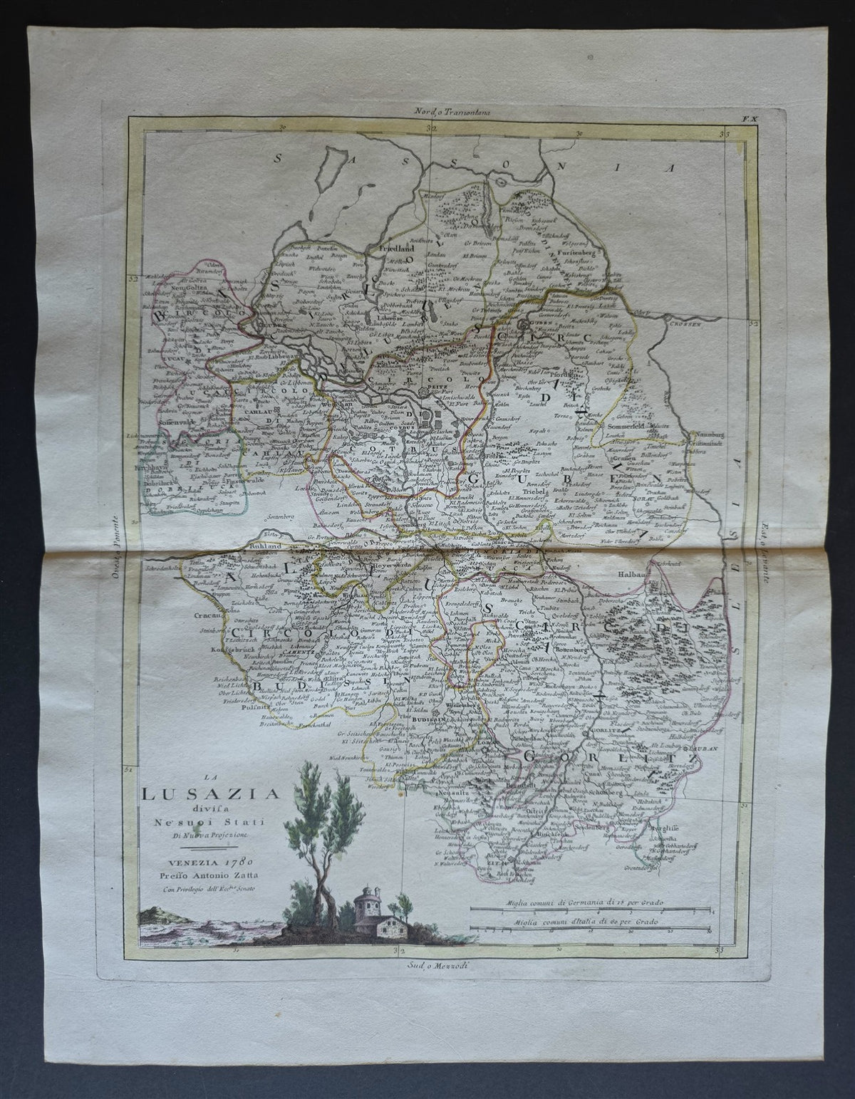 1782 MAP of POLAND & GERMANY from ANTONIO ZATTA GEOGRAFI ATLAS antique LUSAZIA