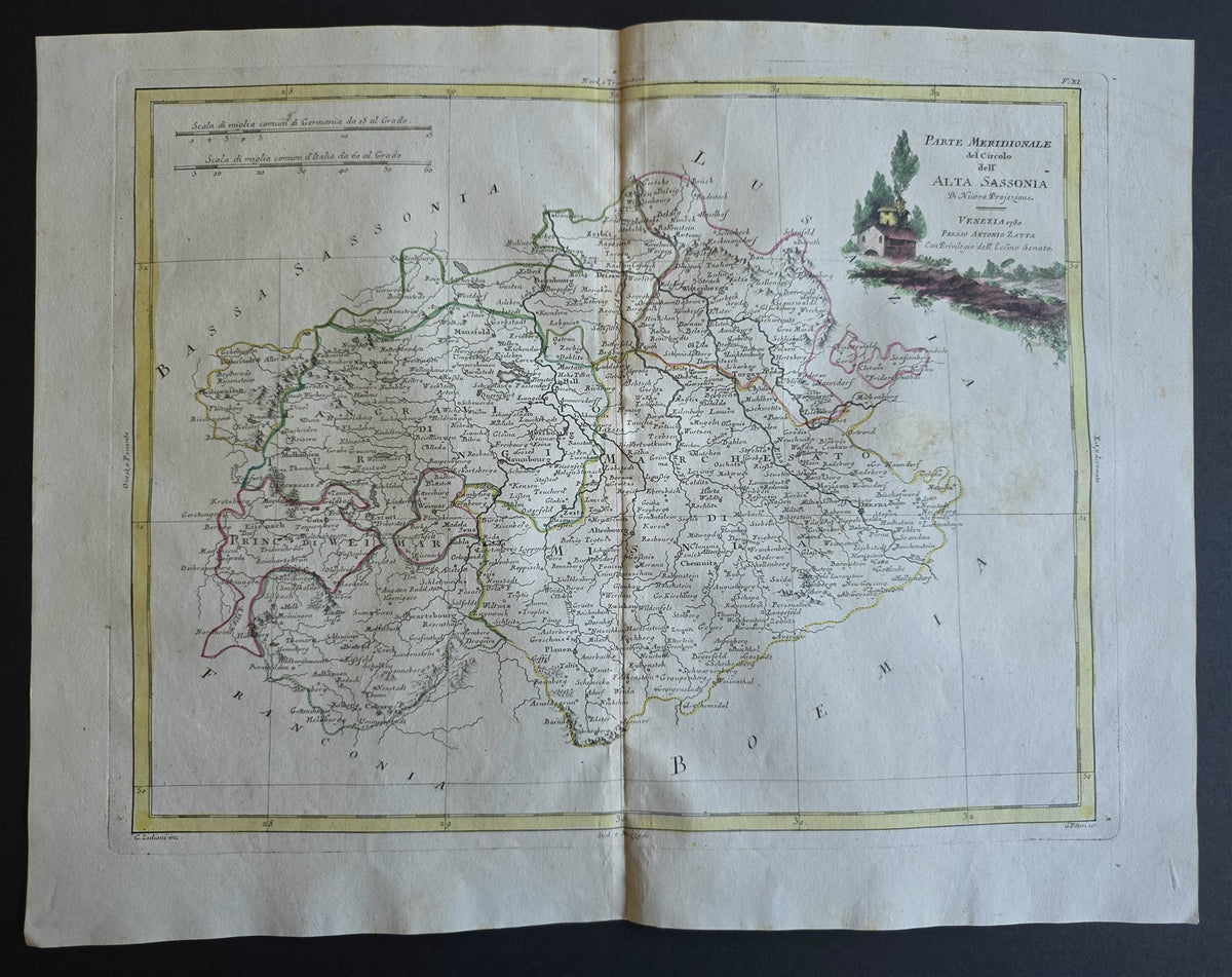 1782 MAP of GERMANY from ANTONIO ZATTA GEOGRAFI ATLAS antique UPPER SAXONY