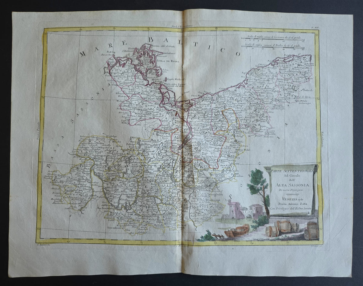 1782 MAP of UPPER SAXONY GERMANY from ANTONIO ZATTA GEOGRAFI ATLAS antique 15x19