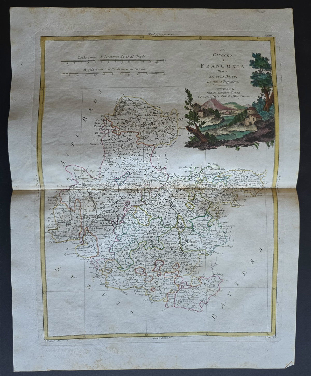 1782 MAP of GERMANY - ANTONIO ZATTA GEOGRAFI ATLAS antique FRANCONIA