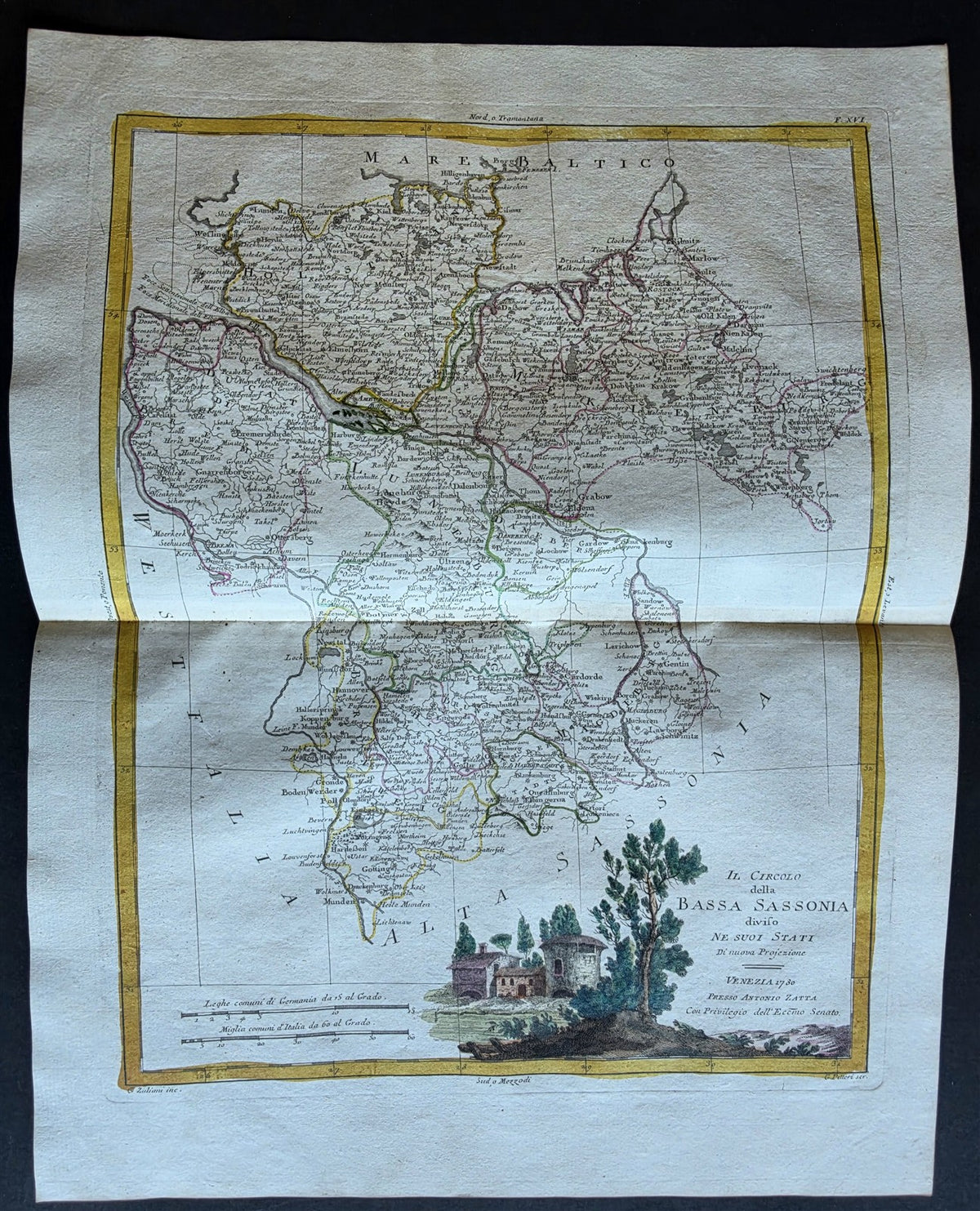 1782 MAP of LOWER SAXONY GERMANY ANTONIO ZATTA GEOGRAFI antique BASSA SASSONIA