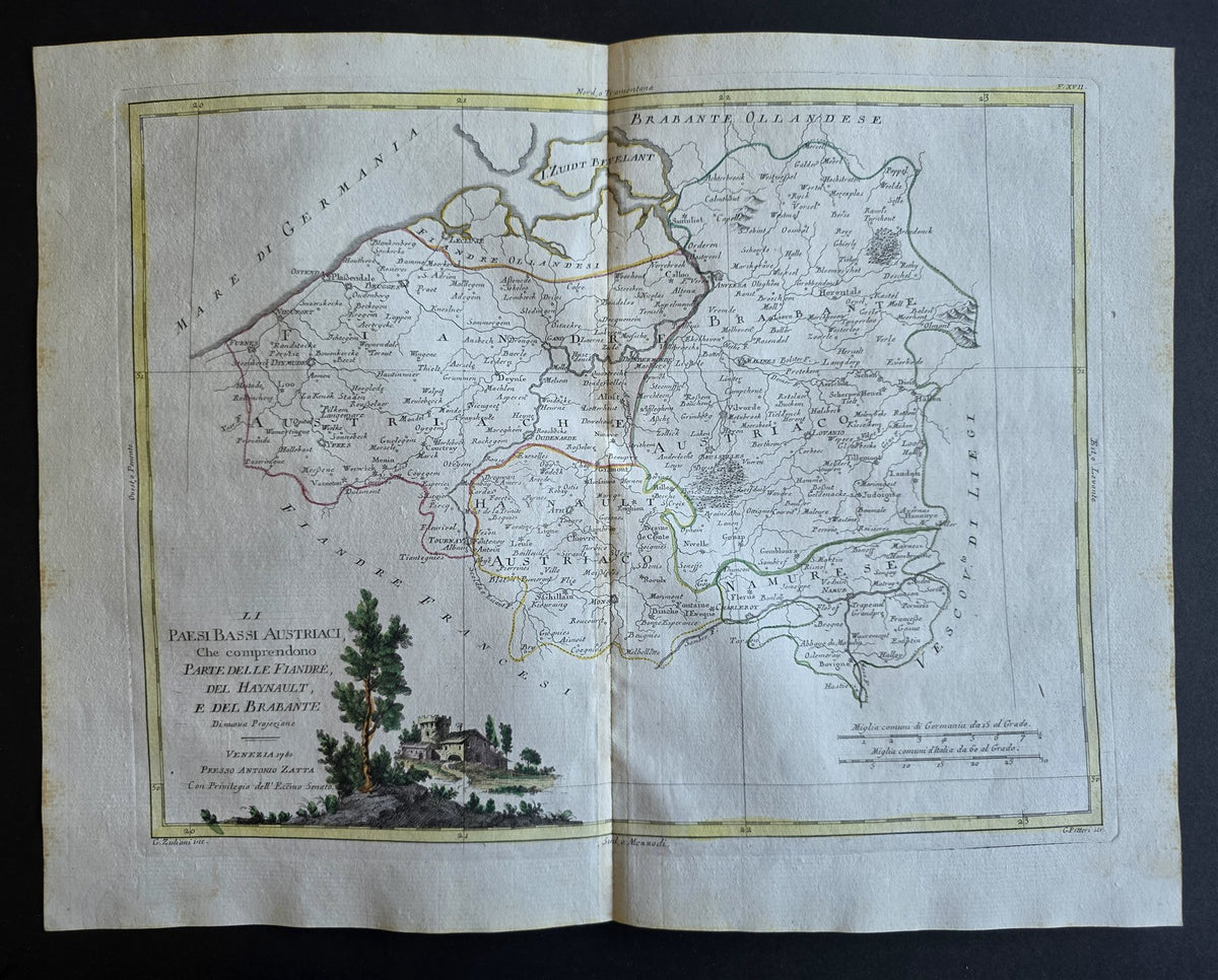 1782 MAP of BELGIUM & LUXEMBURG from ZATTA GEOGRAFI antique AUSTRIAN NETHERLANDS
