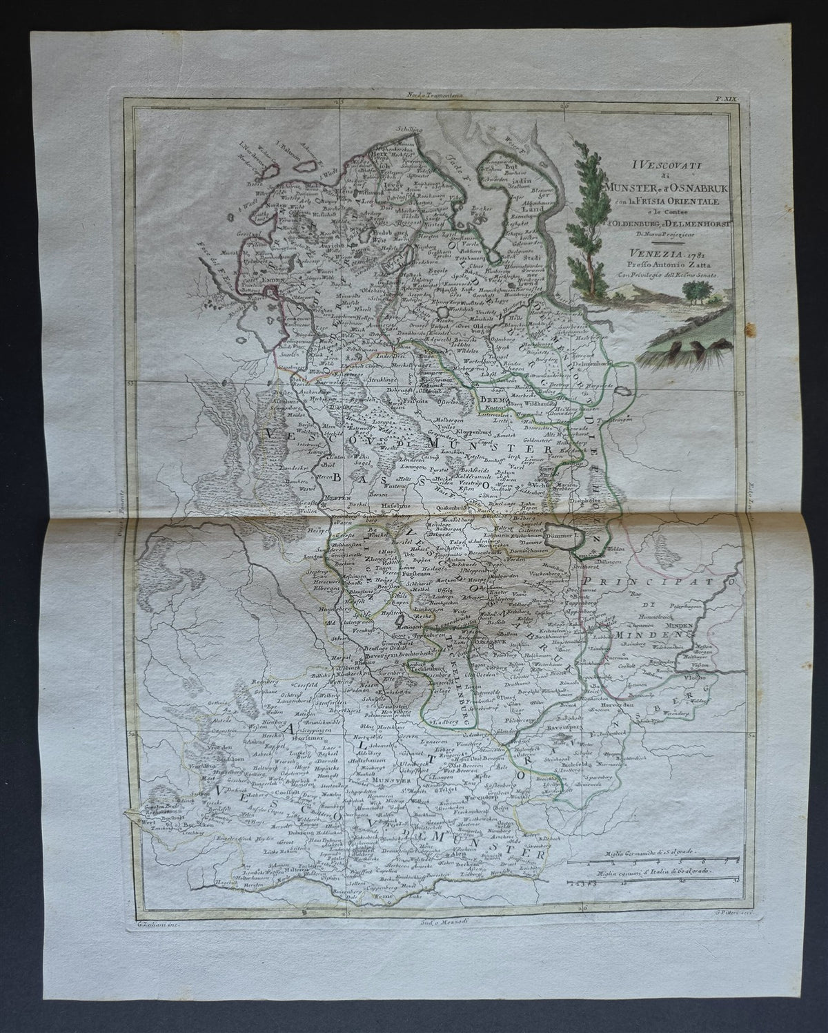 1782 MAP of MUNSTER OSNABRUCK GERMANY from ANTONIO ZATTA GEOGRAFI ATLAS antique