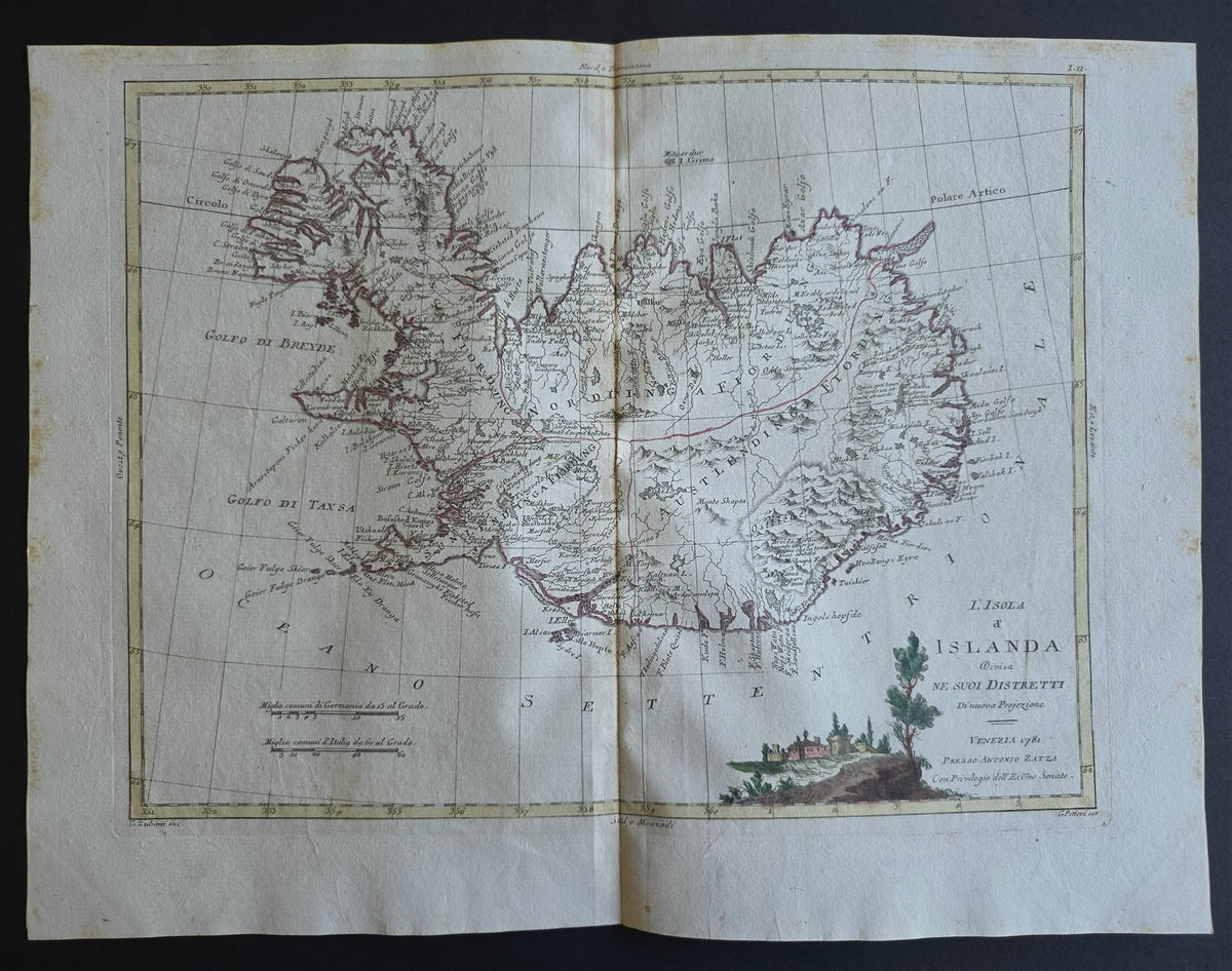 1782 MAP of ICELAND from ANTONIO ZATTA GEOGRAFI ATLAS antique L'ISOLA & ISLANDA