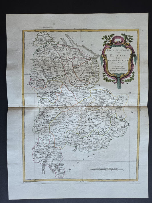 1782 MAP of EASTERN SWITZERLAND - ANTONIO ZATTA GEOGRAFI ATLAS antique L'ELVEZIA