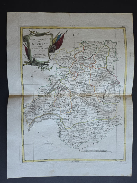 1782 MAP of WESTERN SWITZERLAND - ANTONIO ZATTA GEOGRAFI ATLAS antique L'ELVEZIA