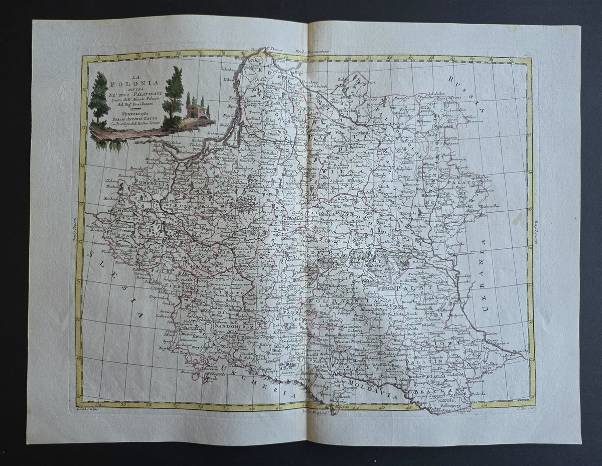 1782 MAP of POLAND from ANTONIO ZATTA GEOGRAFI ATLAS antique POLONIA 15x19"