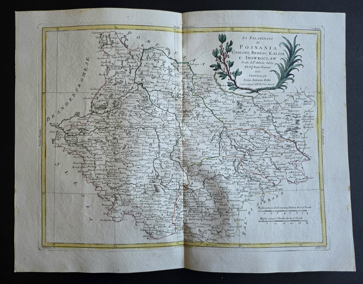 1782 MAP of POZNAN REGION POLAND from ANTONIO ZATTA GEOGRAFI ATLAS antique