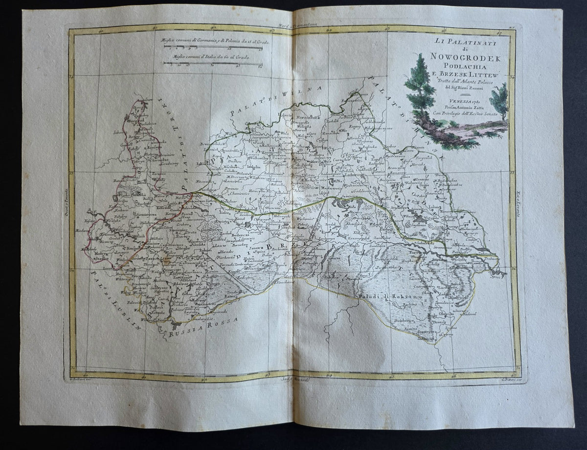 1782 MAP of POLAND from ANTONIO ZATTA GEOGRAFI ATLAS antique Nowogrodek