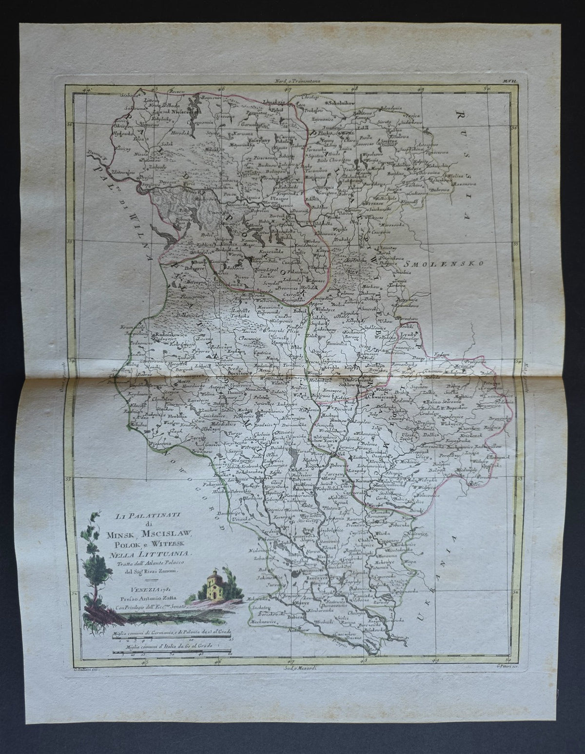 1782 MAP of BELARUS from ANTONIO ZATTA GEOGRAFI ATLAS antique MINSK VITEBSK