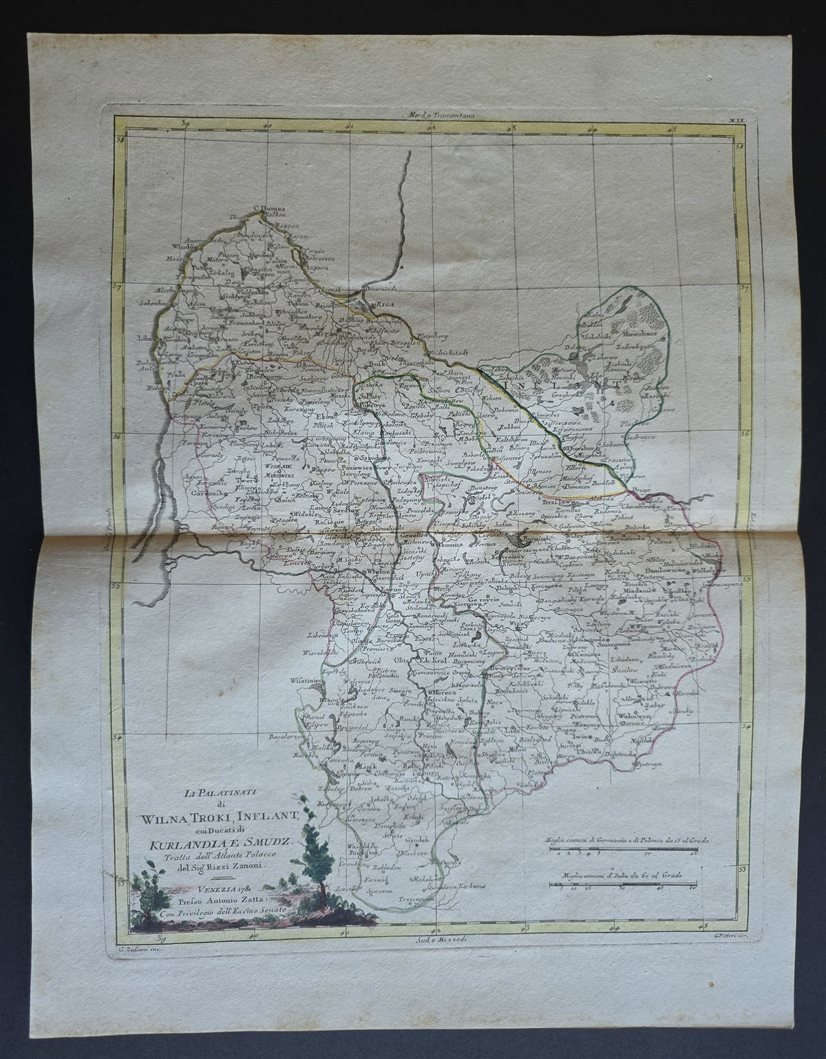 1782 MAP of LITHUANIA LATVIA & ESTONIA from ANTONIO ZATTA GEOGRAFI ATLAS antique