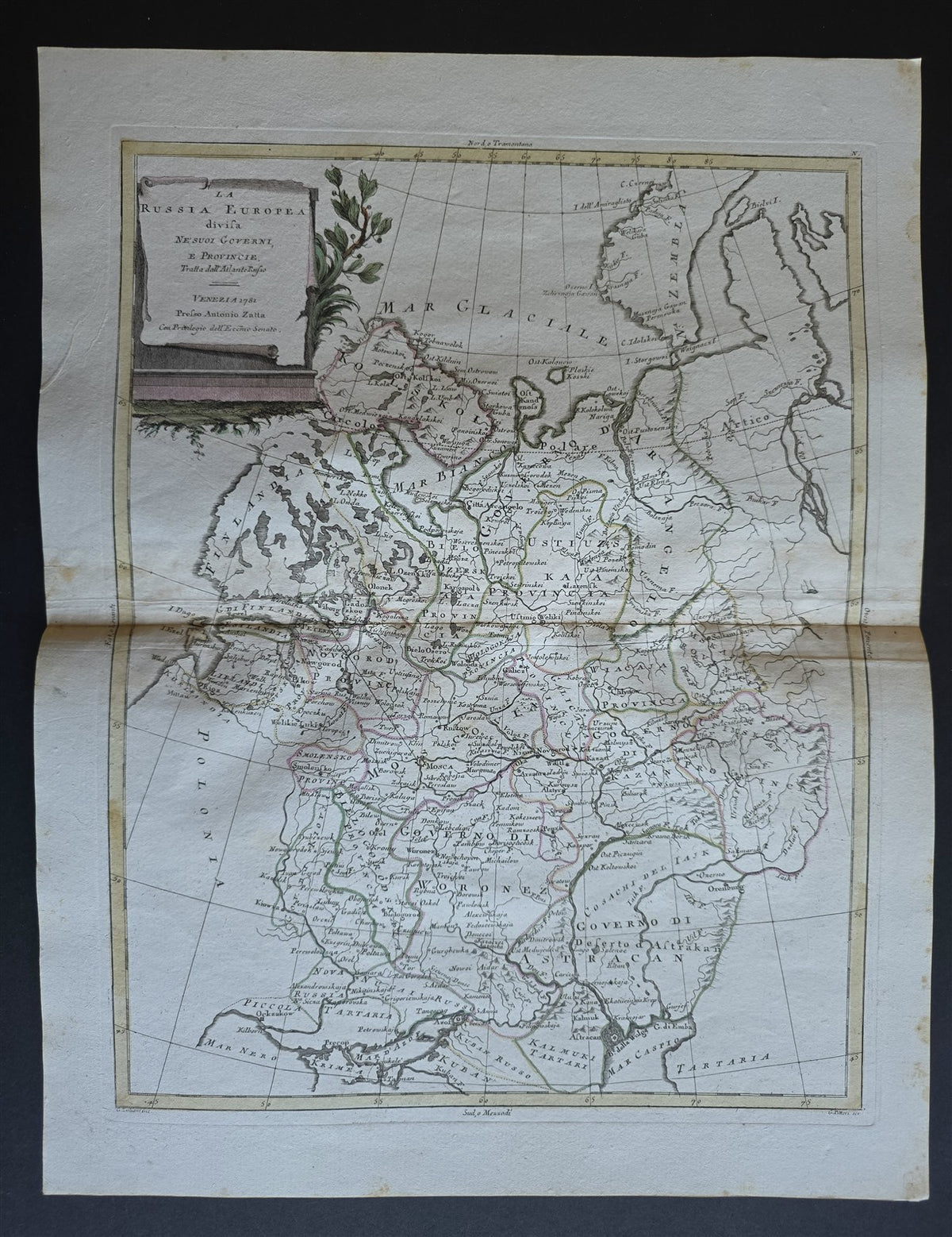 1782 MAP of RUSSIA from ANTONIO ZATTA GEOGRAFI ATLAS antique 15x19"