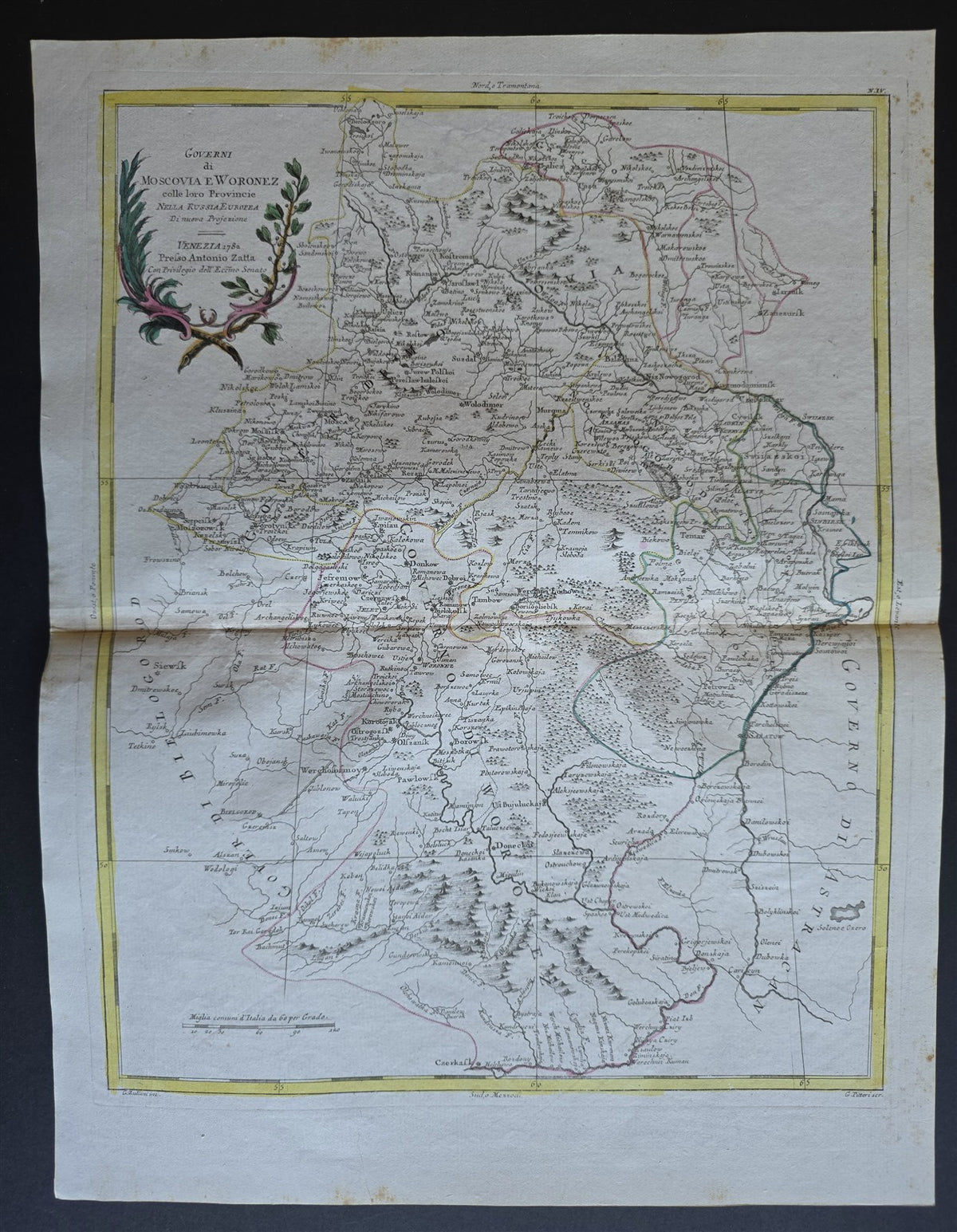 1782 MAP of RUSSIA from ANTONIO ZATTA GEOGRAFI ATLAS antique MOSCOVIA e WORONEZ