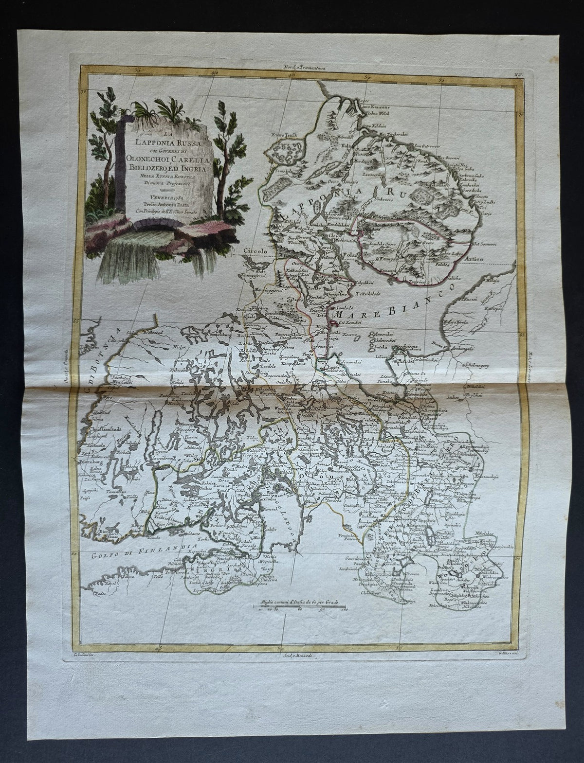 1782 MAP of RUSSIA & FINLAND from ANTONIO ZATTA GEOGRAFI ATLAS antique
