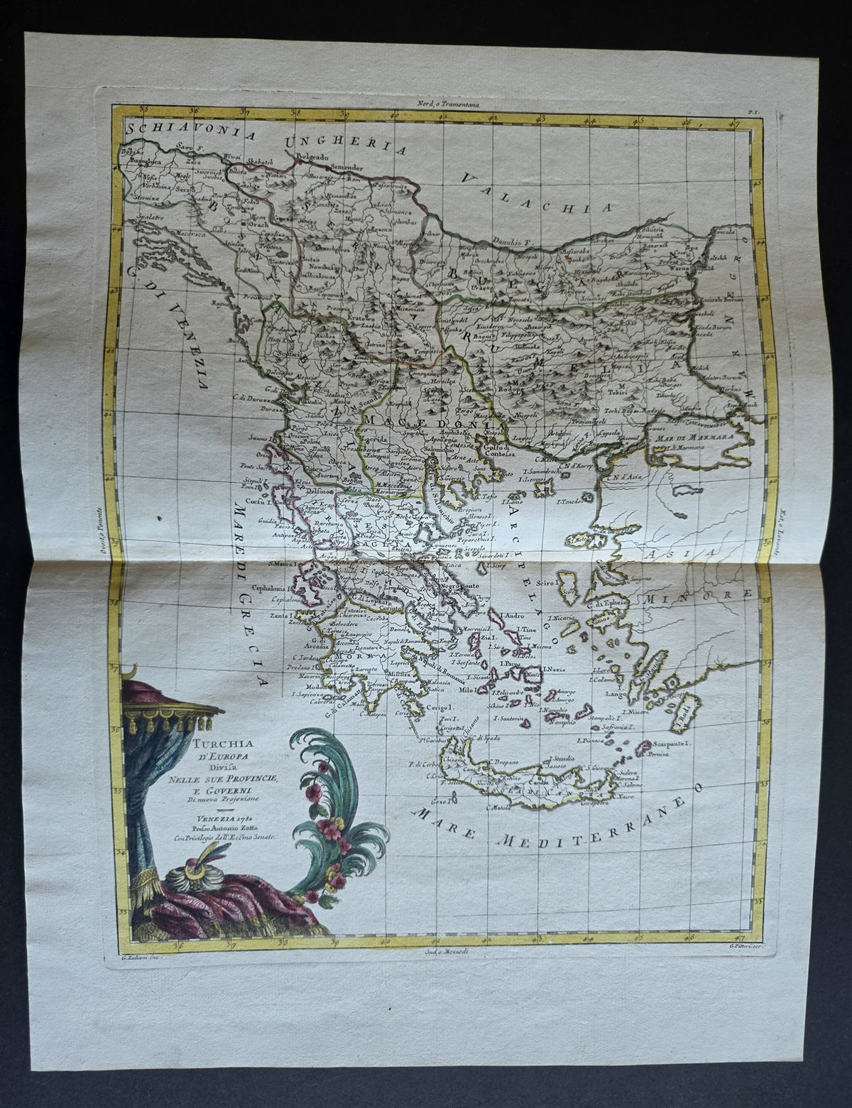 1782 MAP of TURKEY from ANTONIO ZATTA GEOGRAFI ATLAS antique TURCHIA 15x19"