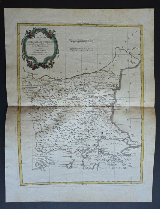 1782 MAP of BULGARIA ROMANIA & TURKEY from ANTONIO ZATTA GEOGRAFI ATLAS antique
