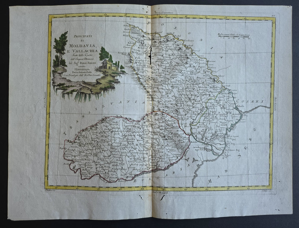 1782 MAP of MOLDOVA & ROMANIA from ANTONIO ZATTA GEOGRAFI ATLAS antique 15x19"