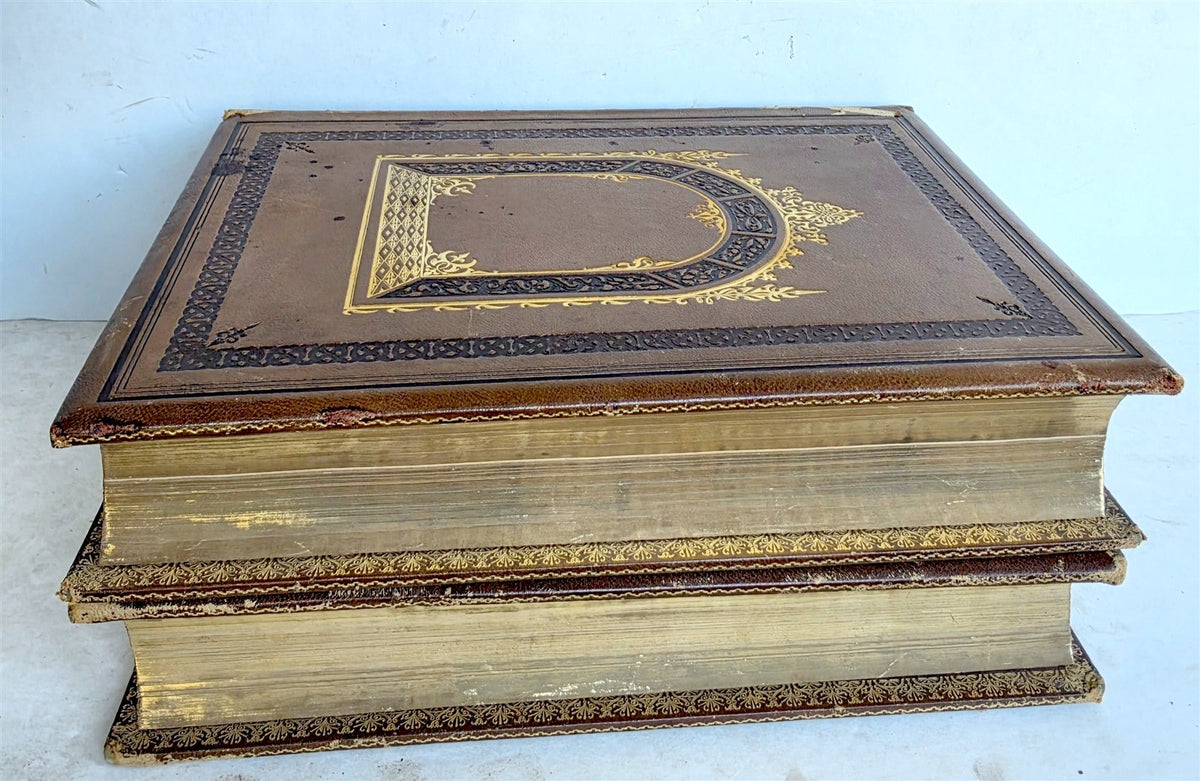 1860s BIBLE in ENGLISH antique ILLUSTRATED 2 FOLIO VOLUMES by A. FLETCHER
