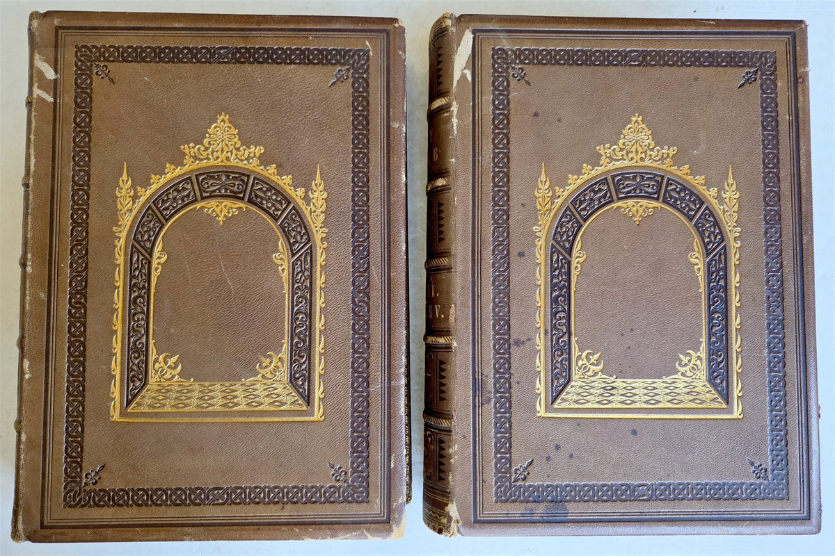 1860s BIBLE in ENGLISH antique ILLUSTRATED 2 FOLIO VOLUMES by A. FLETCHER