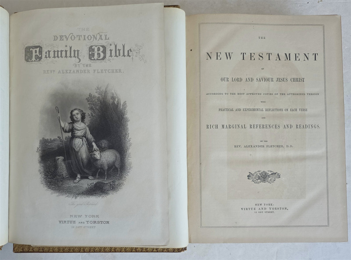 1860s BIBLE in ENGLISH antique ILLUSTRATED 2 FOLIO VOLUMES by A. FLETCHER
