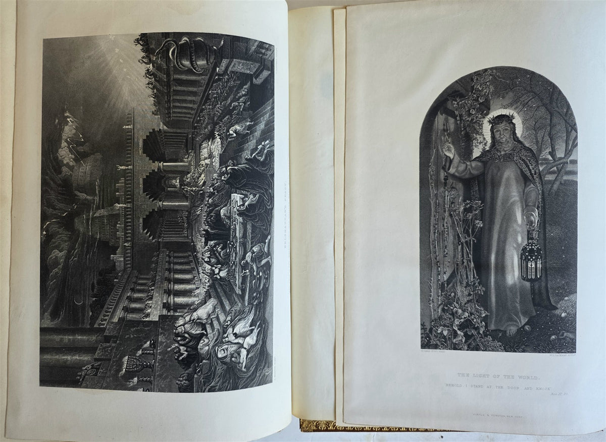 1860s BIBLE in ENGLISH antique ILLUSTRATED 2 FOLIO VOLUMES by A. FLETCHER