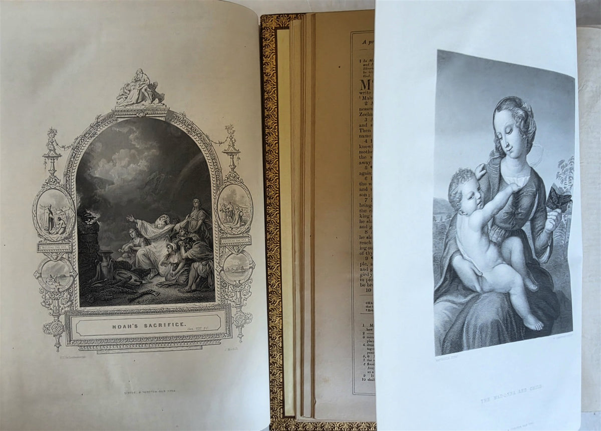 1860s BIBLE in ENGLISH antique ILLUSTRATED 2 FOLIO VOLUMES by A. FLETCHER