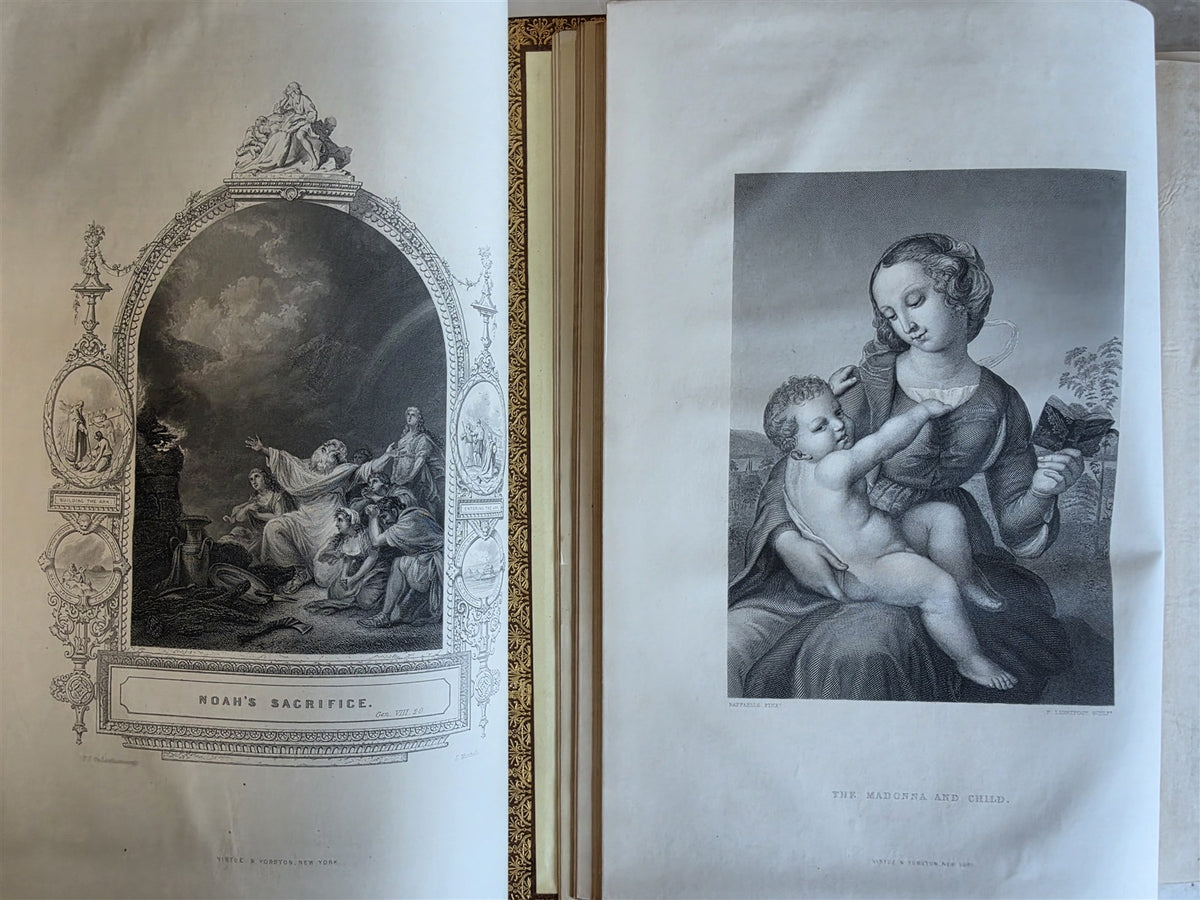 1860s BIBLE in ENGLISH antique ILLUSTRATED 2 FOLIO VOLUMES by A. FLETCHER