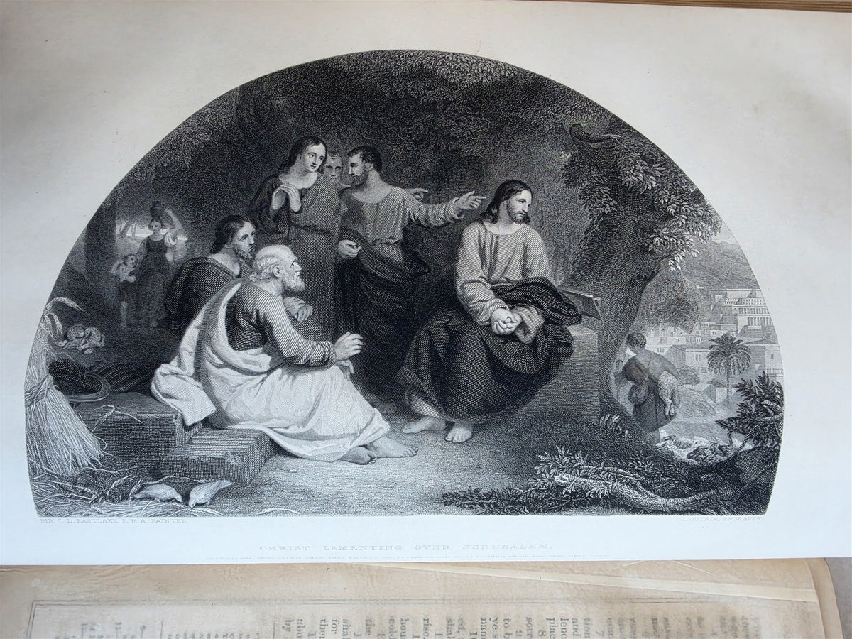 1860s BIBLE in ENGLISH antique ILLUSTRATED 2 FOLIO VOLUMES by A. FLETCHER