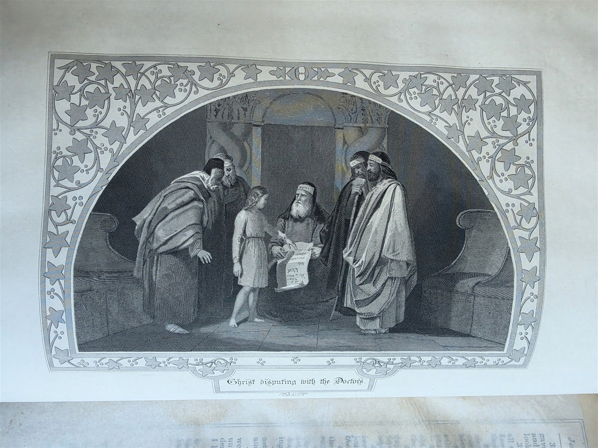 1860s BIBLE in ENGLISH antique ILLUSTRATED 2 FOLIO VOLUMES by A. FLETCHER