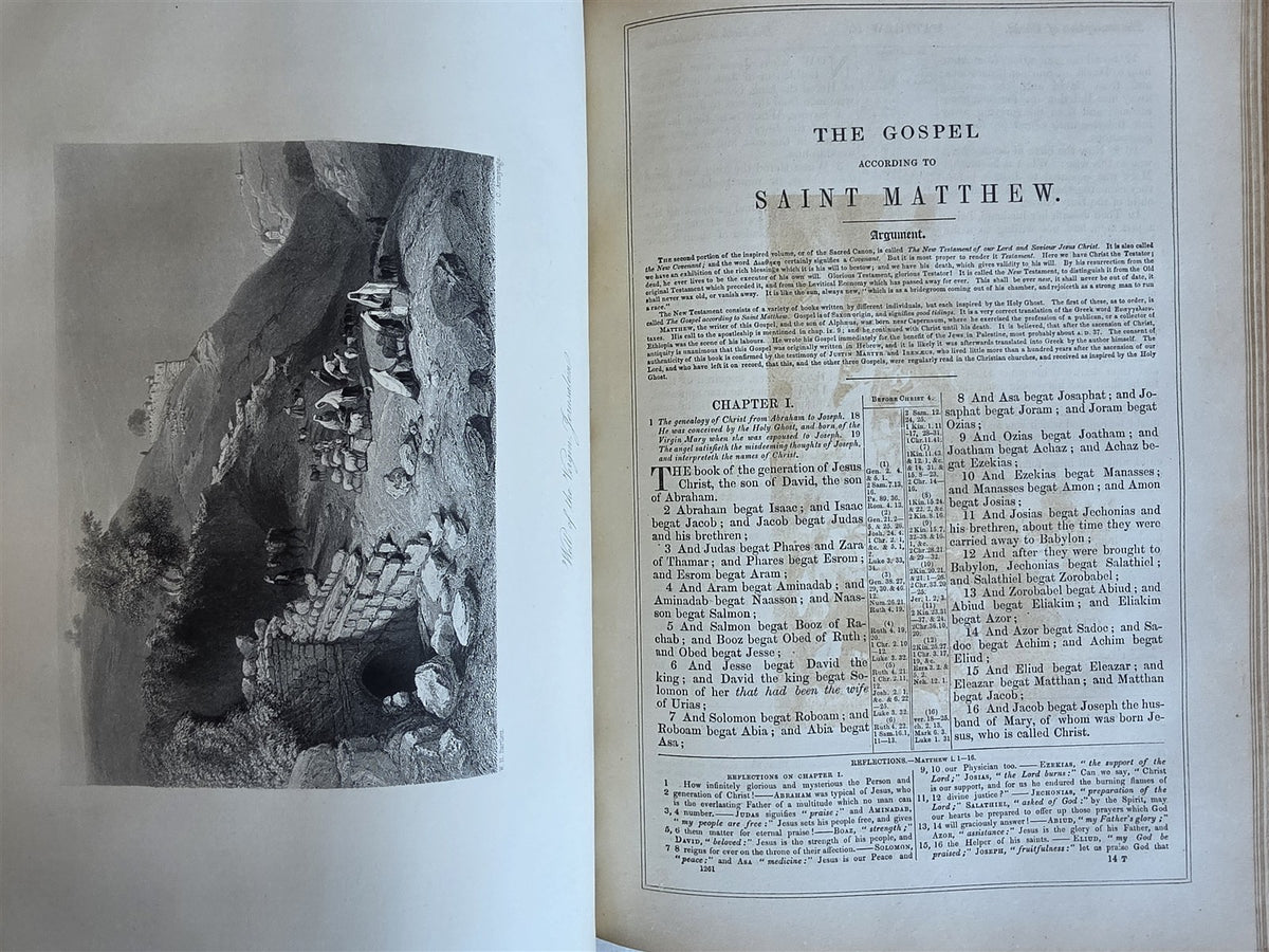 1860s BIBLE in ENGLISH antique ILLUSTRATED 2 FOLIO VOLUMES by A. FLETCHER