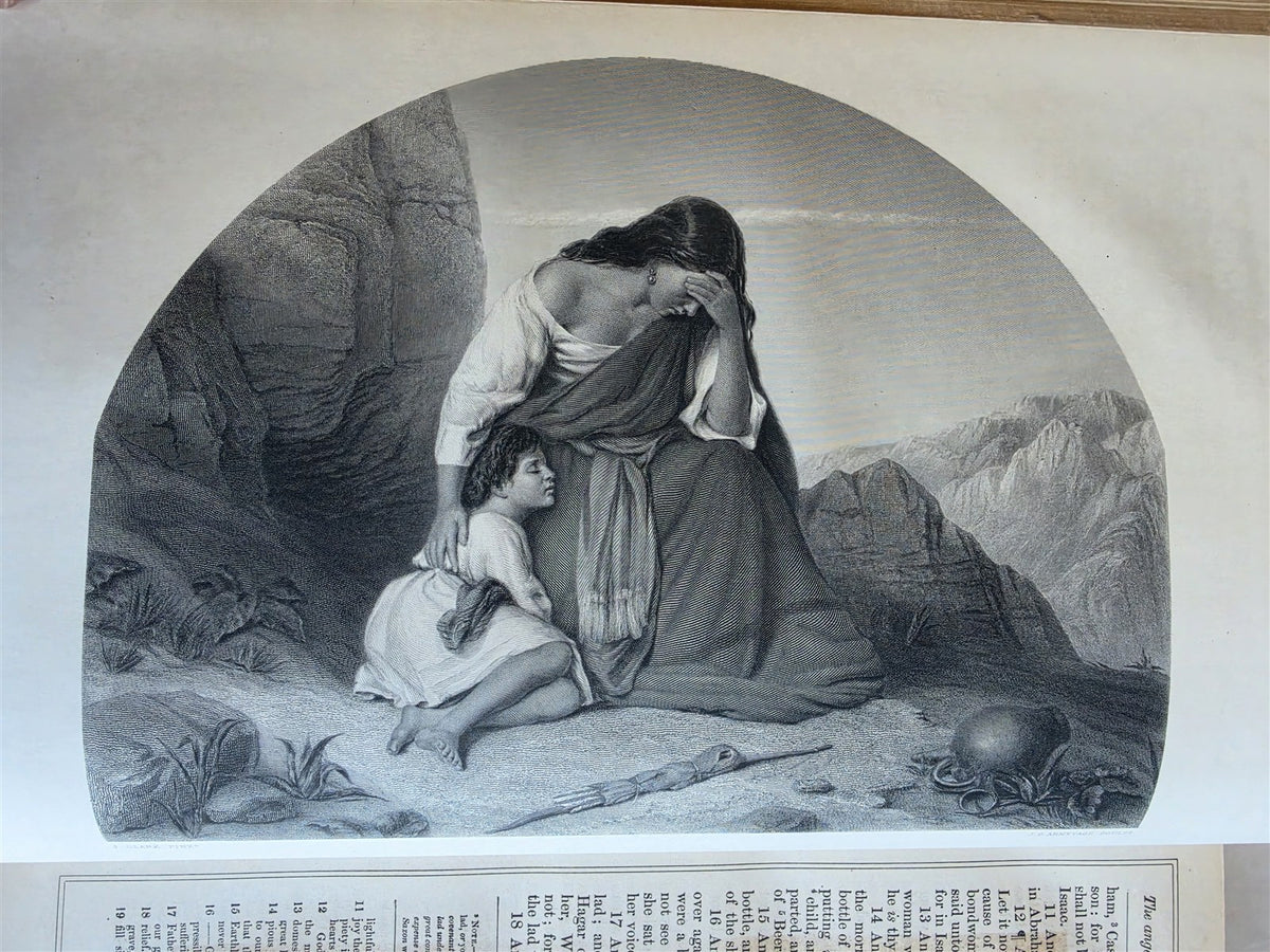 1860s BIBLE in ENGLISH antique ILLUSTRATED 2 FOLIO VOLUMES by A. FLETCHER
