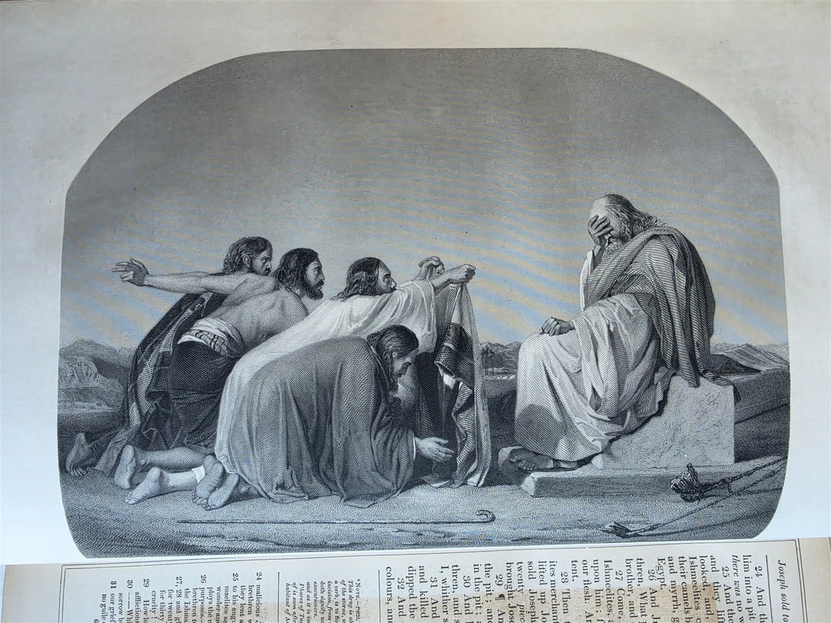 1860s BIBLE in ENGLISH antique ILLUSTRATED 2 FOLIO VOLUMES by A. FLETCHER