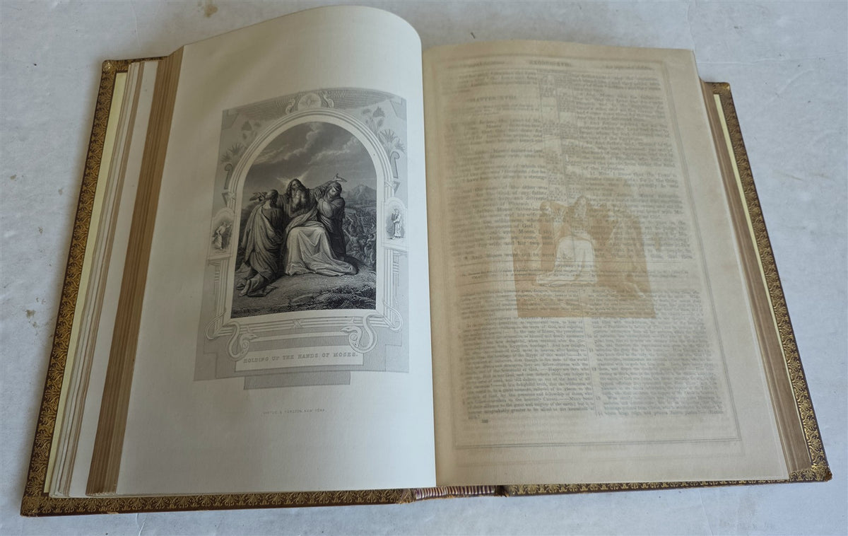 1860s BIBLE in ENGLISH antique ILLUSTRATED 2 FOLIO VOLUMES by A. FLETCHER