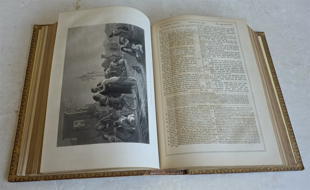 1860s BIBLE in ENGLISH antique ILLUSTRATED 2 FOLIO VOLUMES by A. FLETCHER