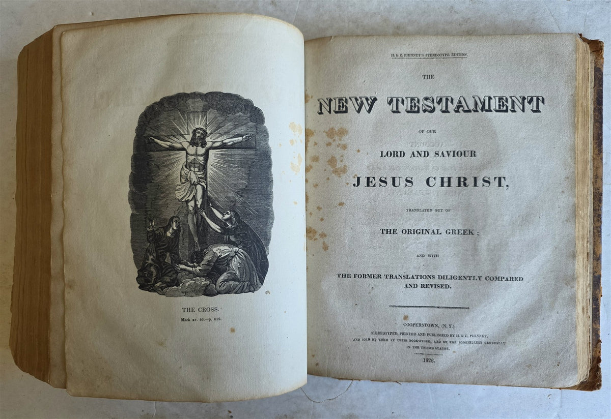 1827 BIBLE in ENGLISH antique ILLUSTRATED Cooperstown NY AMERICANA