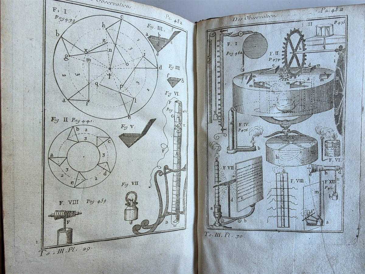 1750 MATHEMATICS & PHYSICS antique 4 ILLUSTRATED VOLUMES SET